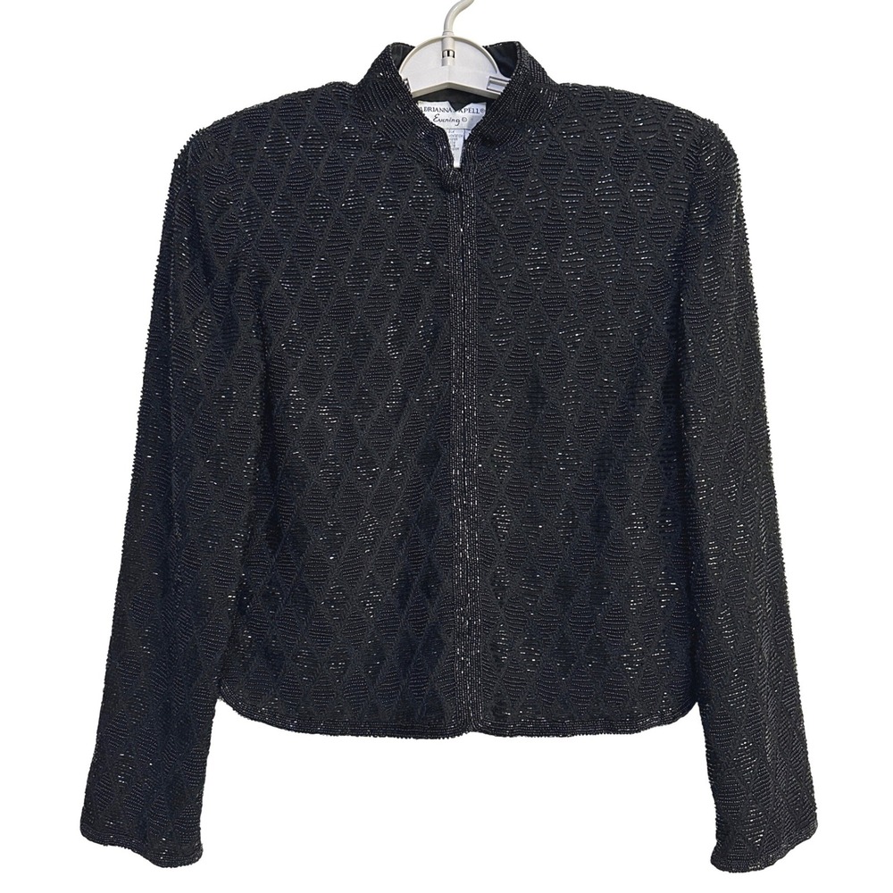 VTG‎ Adrianna Papell Evening Silk Beaded Jacket Womens M Black Formal Cocktail
